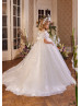 Puff Sleeves Beaded Ivory Organza Lace Romantic Flower Girl Dress